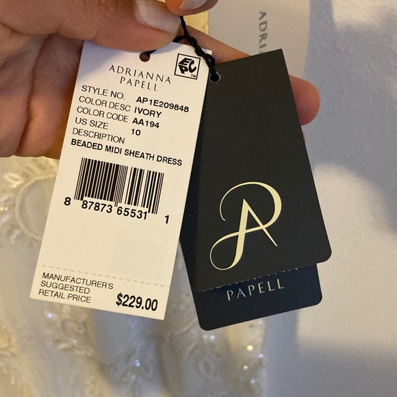 Adrianna Papell Beaded Midi Sheath dress Embroidered Ivory Size 10 - Picture 4 of 9